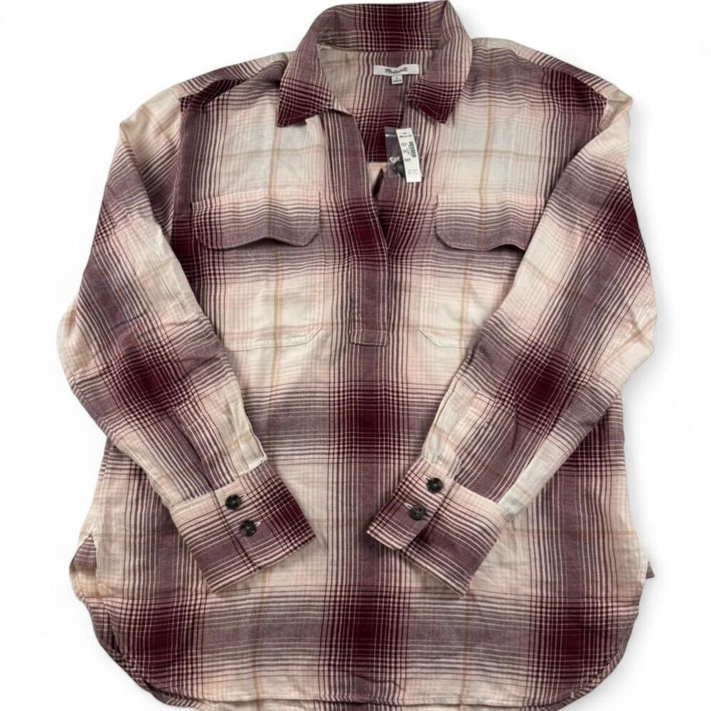 Madewell Women’s Burgundy Plaid Button-Up Shirt Size Medium NWT